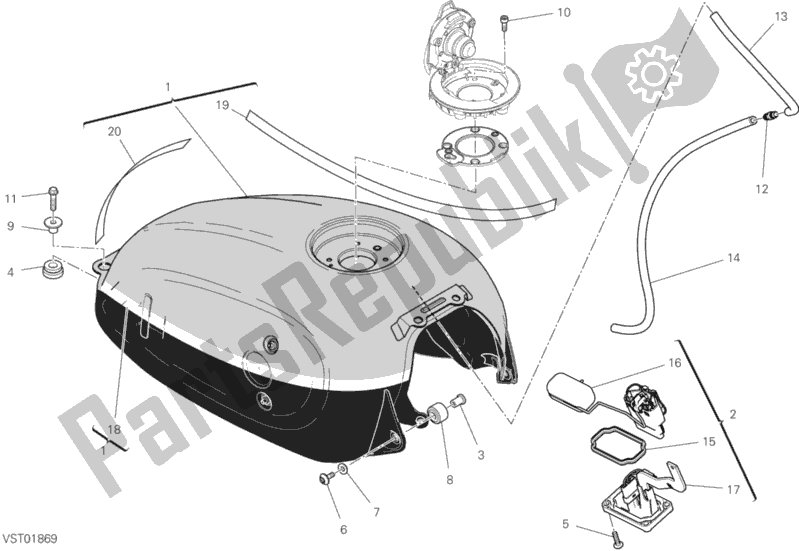 Alle onderdelen voor de Tank van de Ducati Scrambler Full Throttle 803 2019